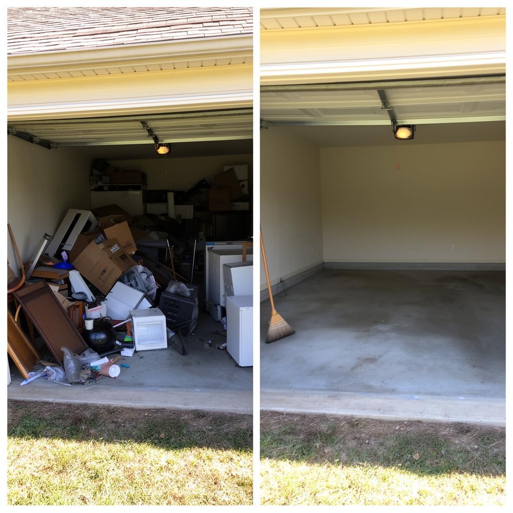 Before and after garage cleanout by C P Junk Haul