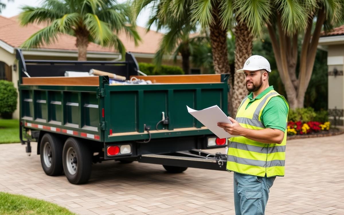 Estimator with clipboard beside a dump trailer in Jacksonville